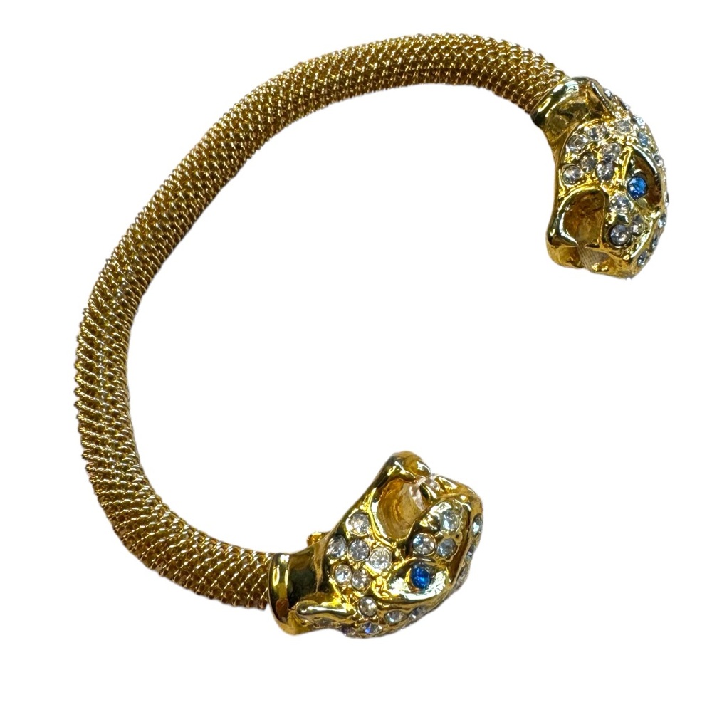 Gold Plated Vintage Rhinestone Panther cuff  Bracelet appx 3”